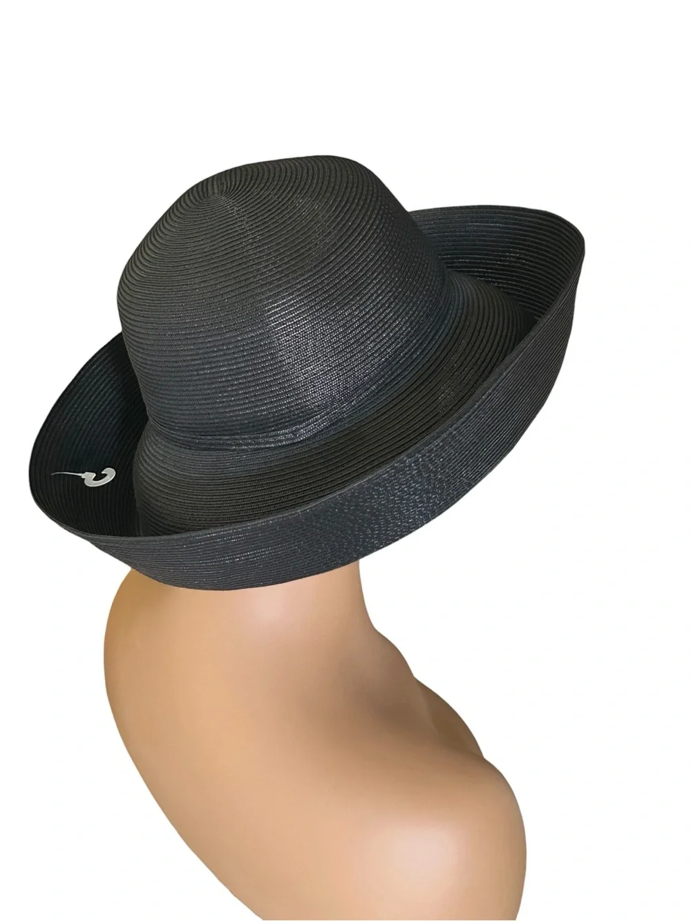Classy Wide Brim Black Women's Straw Sun Hat with Skinny Band